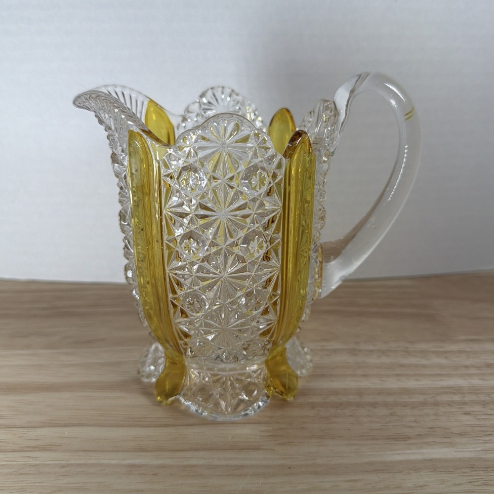 EAPG CREAMER PITCHER DAISY & BUTTON & STAINED PANEL ELLROSE AMBERETTE BY DUNCAN